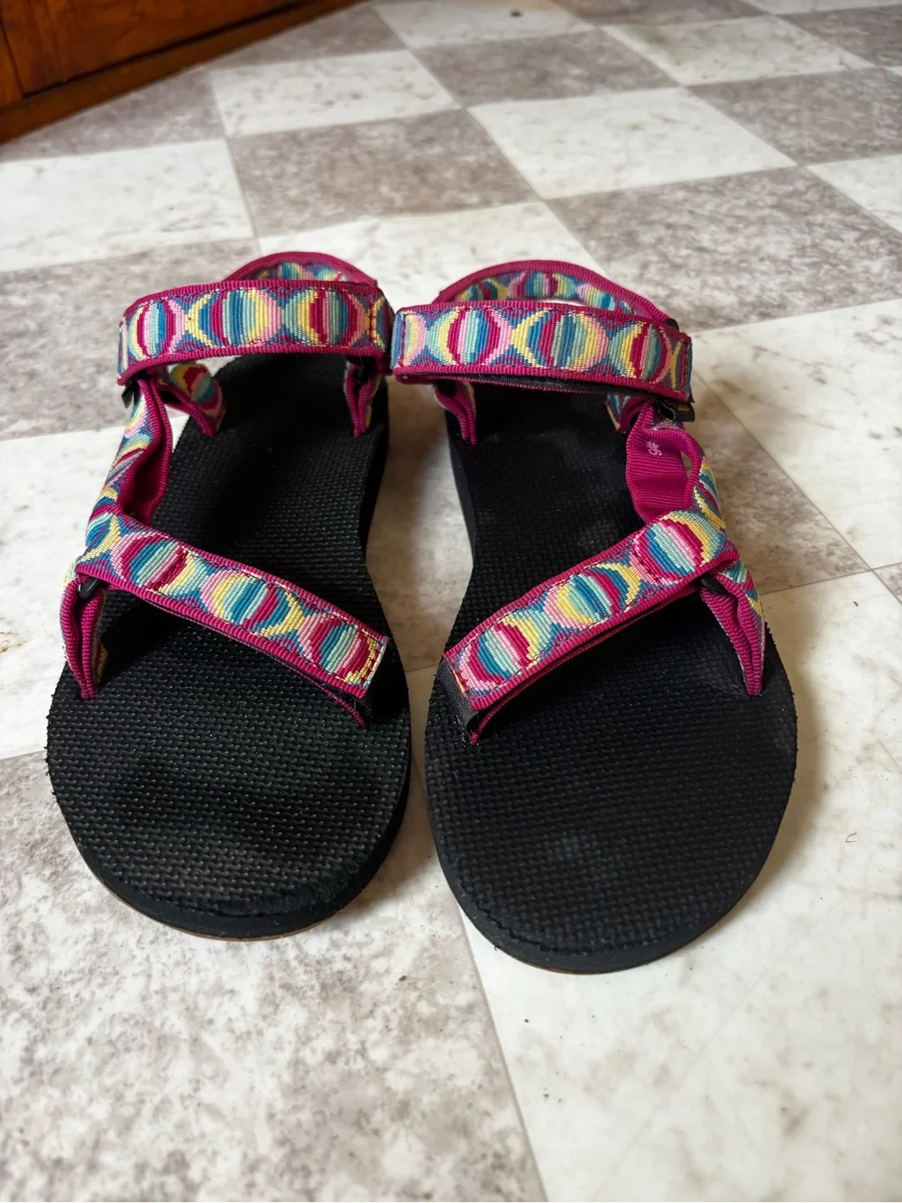 Teva Pink Black Velcro Strap Moon Phase Multi Sandals Women’s 9